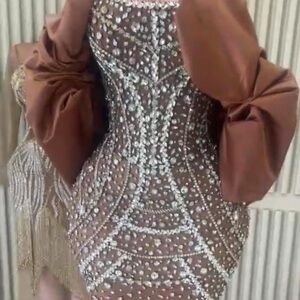 Elegant Brown Embellished Dress never worn